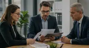 IFI 2026 : Stratégies pour Minimiser Votre Imposition Conseiller financier expliquant les stratégies d'optimisation IFI 2026 à un couple.