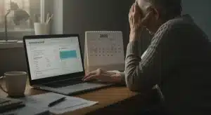 Personne âgée consultant des informations sur les indemnités chômage 2026 sur un ordinateur portable.