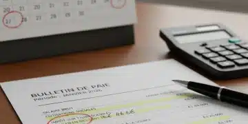 Bulletin de paie français avec des chiffres mis en évidence et un calendrier 2026 en arrière-plan, symbolisant les changements fiscaux.
