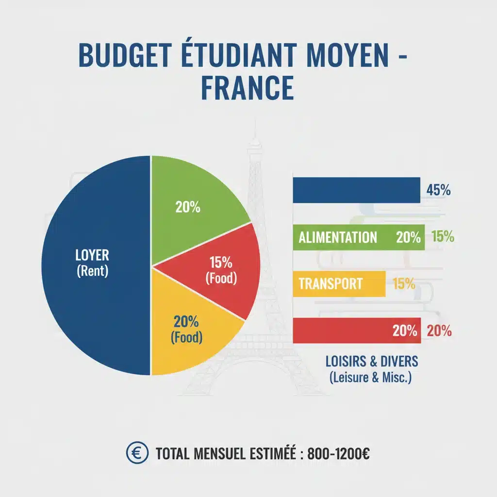 Infographie de répartition budgétaire pour un étudiant en France