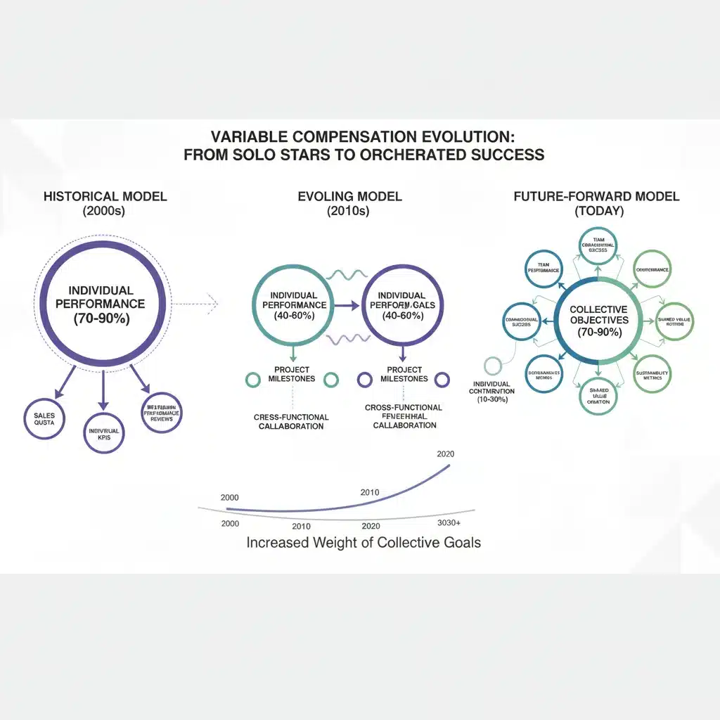 Infographie montrant l'évolution des critères de rémunération variable vers des objectifs collectifs et RSE.