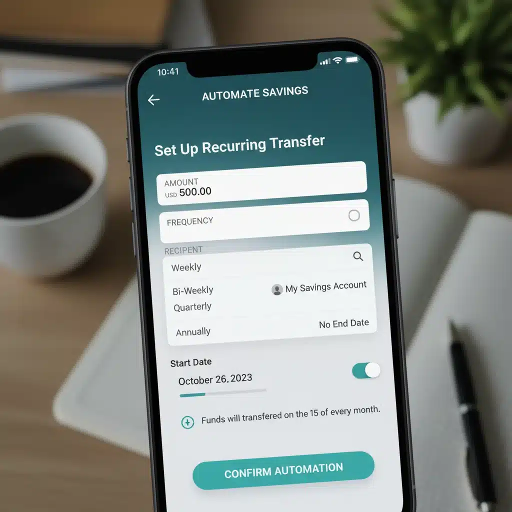Interface bancaire numérique affichant les options de configuration d'un virement récurrent pour l'épargne.