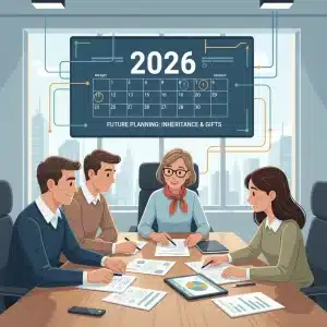 Fiscalité Successions Donations 2026 : Optimisation & Réduction Droits Famille discutant avec un conseiller financier pour la planification successorale en 2026