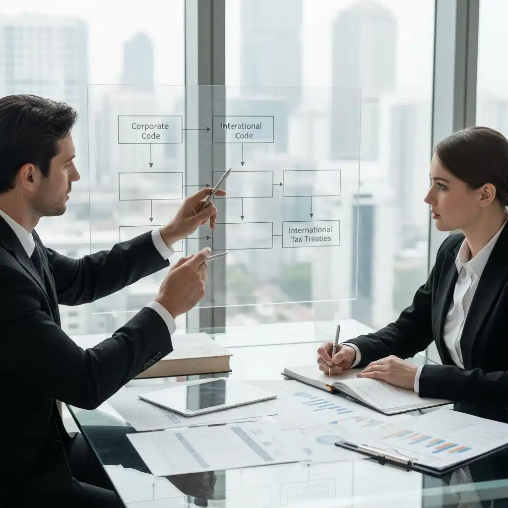 Expert fiscal expliquant les réglementations de l'Exit Tax 2026 à un client, soulignant l'importance du conseil professionnel.