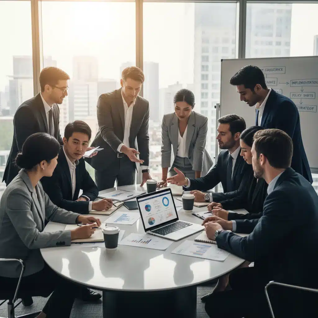 Professionnels discutant des nouvelles réglementations du droit du travail