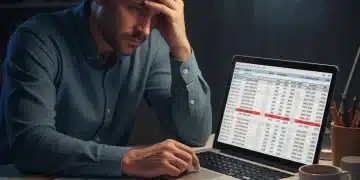 Personne stressée devant des factures et un tableau de budget sur un ordinateur portable