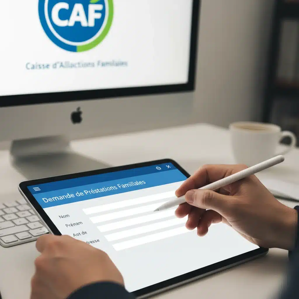 Main remplissant un formulaire de demande d'ARS en ligne sur le site de la CAF