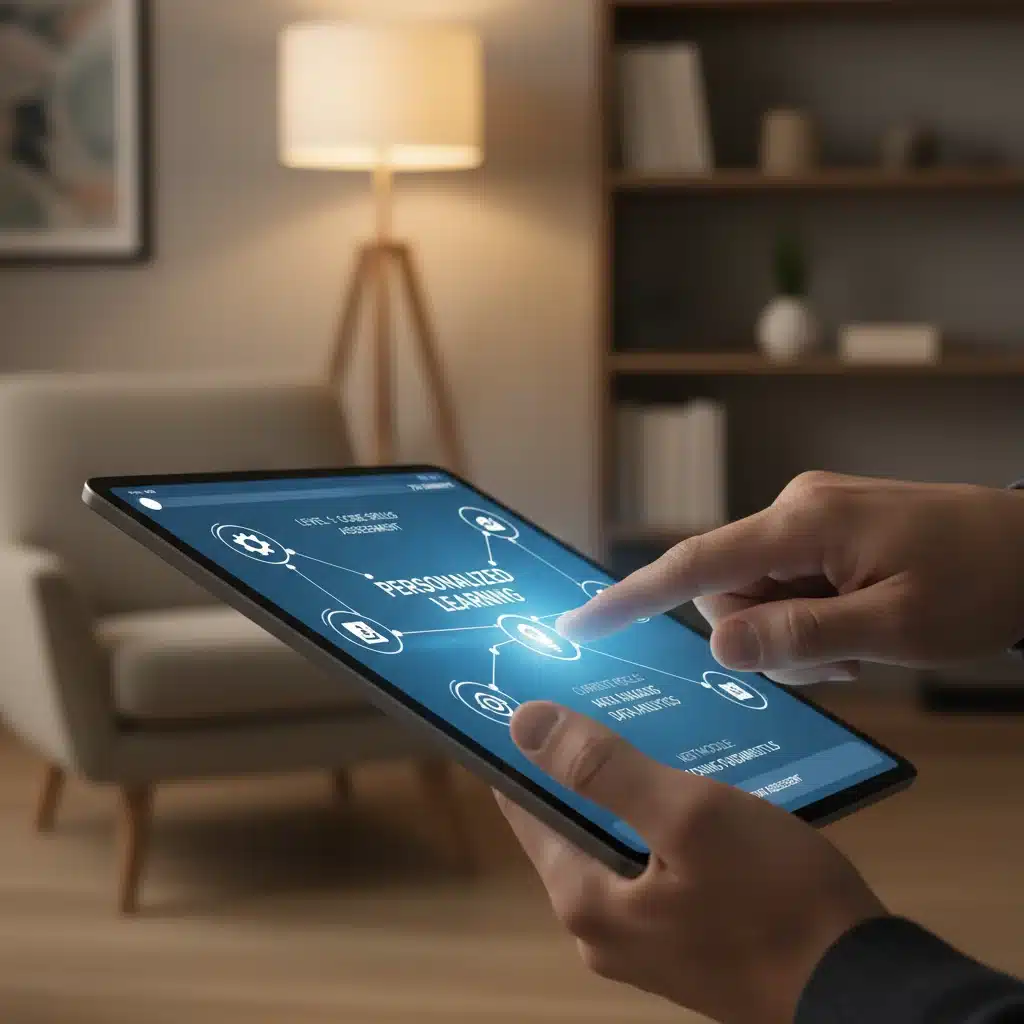 Mains utilisant une tablette pour un parcours de formation personnalisé.