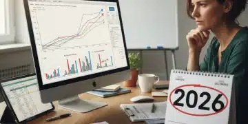 Personne réfléchissant devant des documents fiscaux et un calendrier 2026, symbolisant la réforme fiscale et la gestion budgétaire.