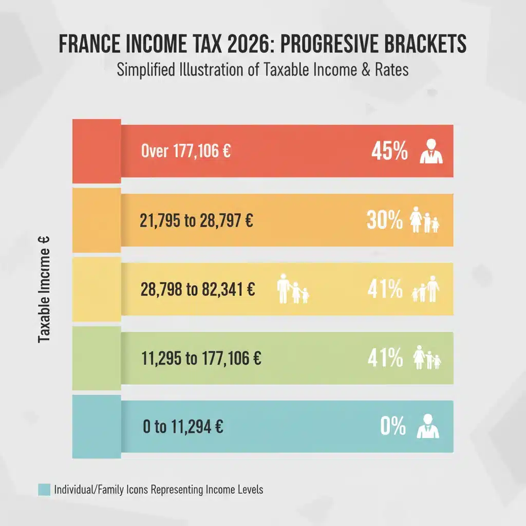 Graphique des tranches d'imposition du barème de l'impôt sur le revenu 2026