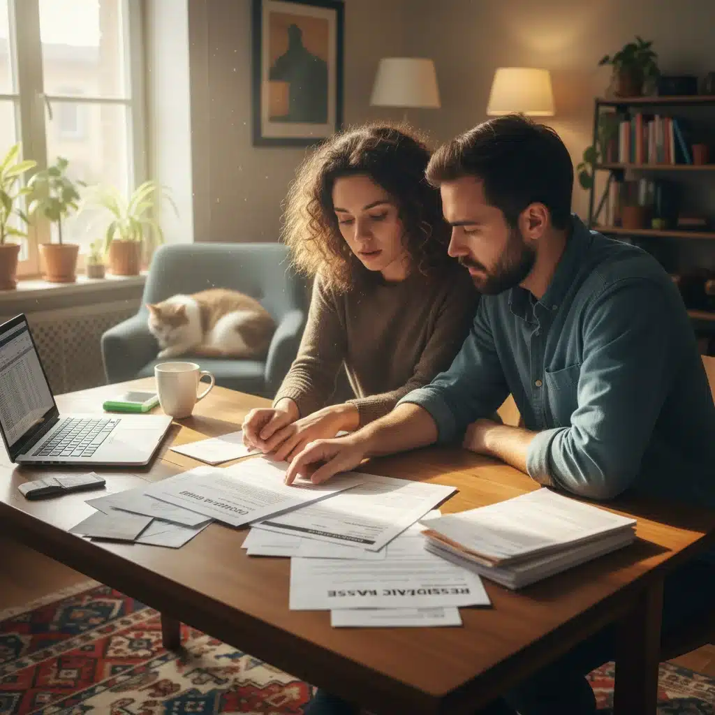 Jeune couple examinant leurs documents financiers pour les aides au logement