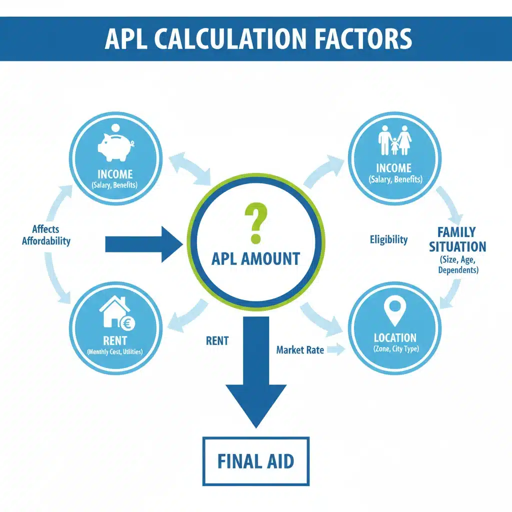 Infographie expliquant les différents critères de calcul des APL et leur impact