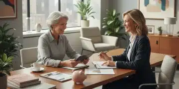 Couple souriant planifiant leur retraite avec un conseiller financier en 2026.
