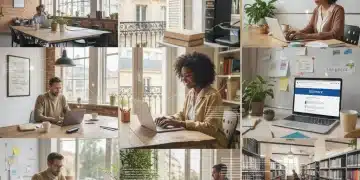 Illustration du télétravail moderne en France, avec des professionnels travaillant à distance dans divers environnements.