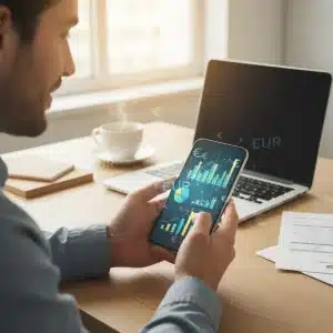 Graphiques financiers sur un smartphone pour la gestion budgétaire personnelle en France en 2026